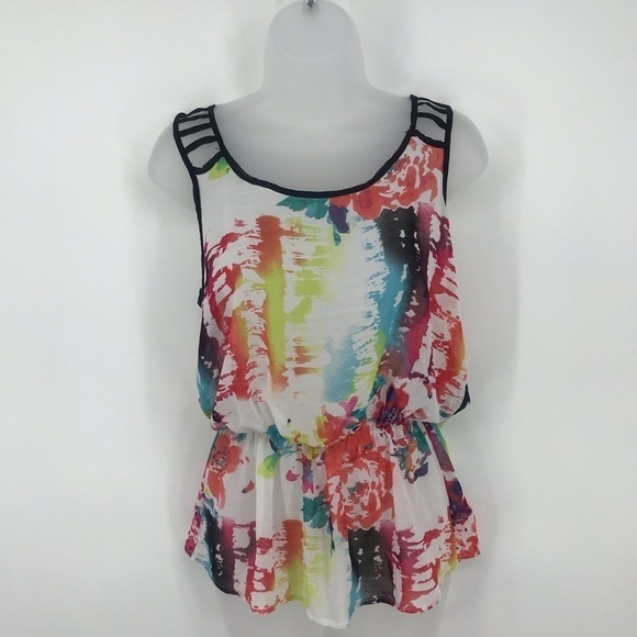 Studio Y Sheer Cage Colorful Strap Tank Top - Picture 2 of 8